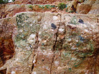 Conglomérat triasique et minéralisations de cuivre (malachite - azurite) - Cap Garonne (Trias inférieur)