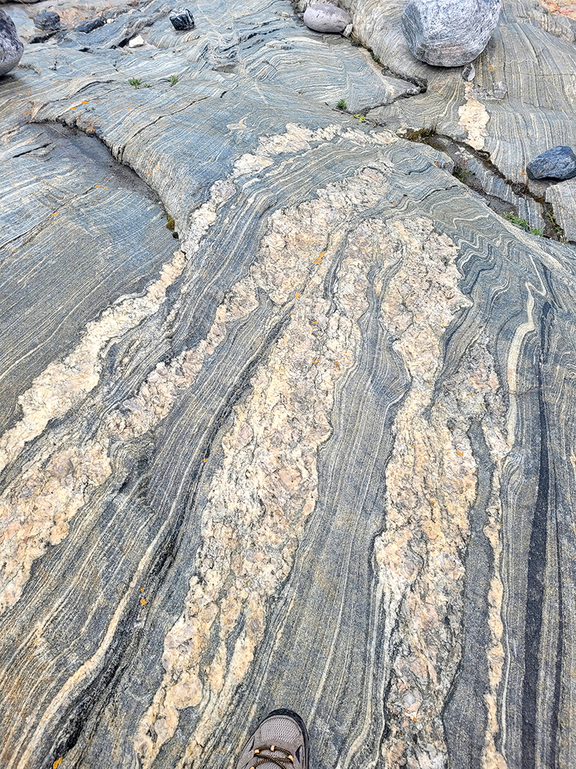 Boudinage anatectique dans migmatites -environs  de Kangerlussuaq - Glacier de Russel - Groenland